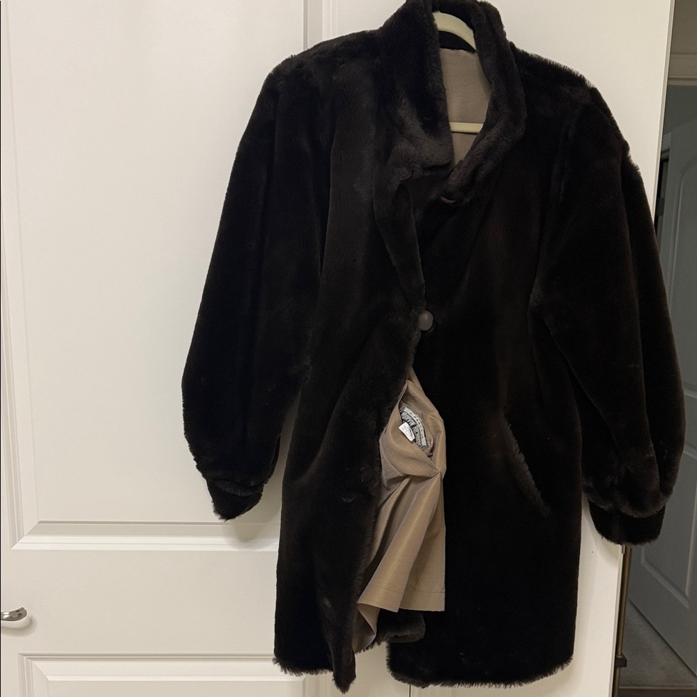 Elegant chocolate brown Faux Fur Coat
